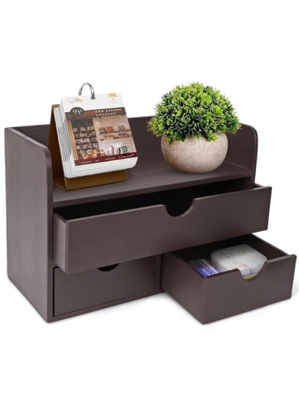 Rustic Wooden Desk Organizer Farmhouse Storage Drawers Office Mail Holder